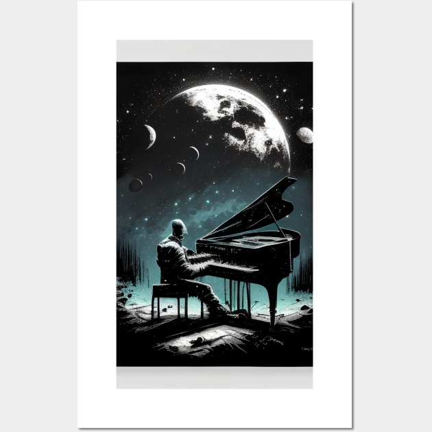 Spaceman playing the piano Wall Art by teresawingarts